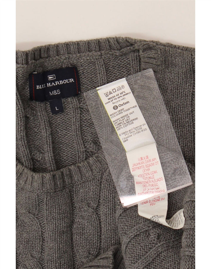 Męski sweter Marks & Spencer Blue Harbor z okrągłym dekoltem, duży, szary