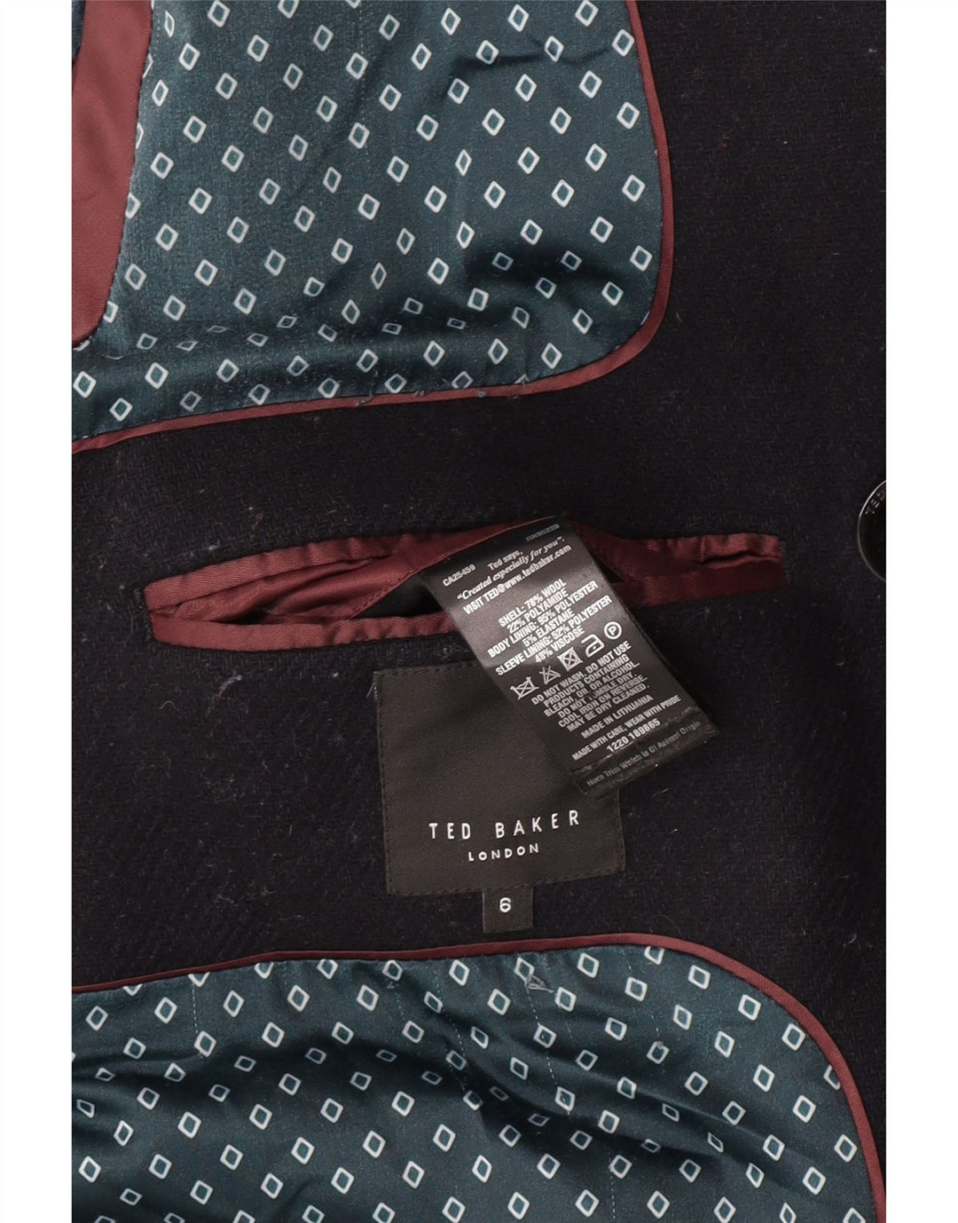 Płaszcz męski Ted Baker, rozmiar 6, 2XL, czarny, wełniany