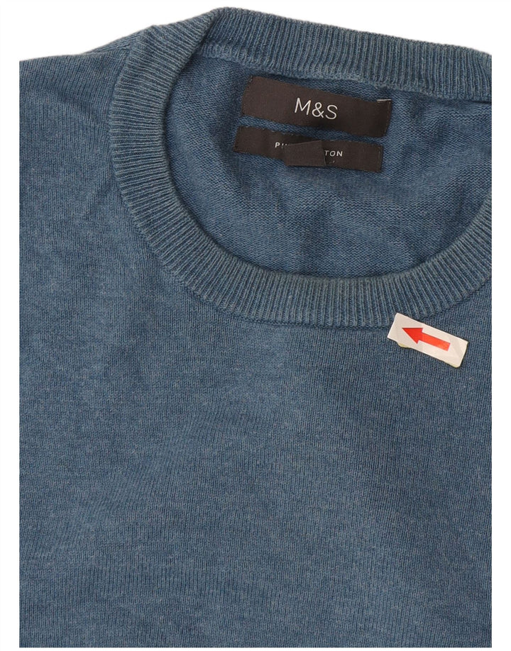 Marks & Spencer Męski sweter z okrągłym dekoltem, średni niebieski, bawełniany