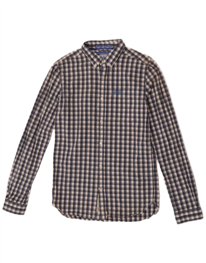 Koszula męska Superdry, mała, bawełniana, granatowa w kratkę