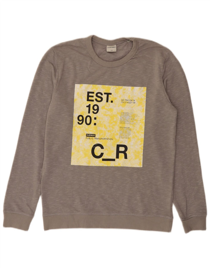 Męski sweter z grafiką Jack & Jones, średnioszary, nakrapiany