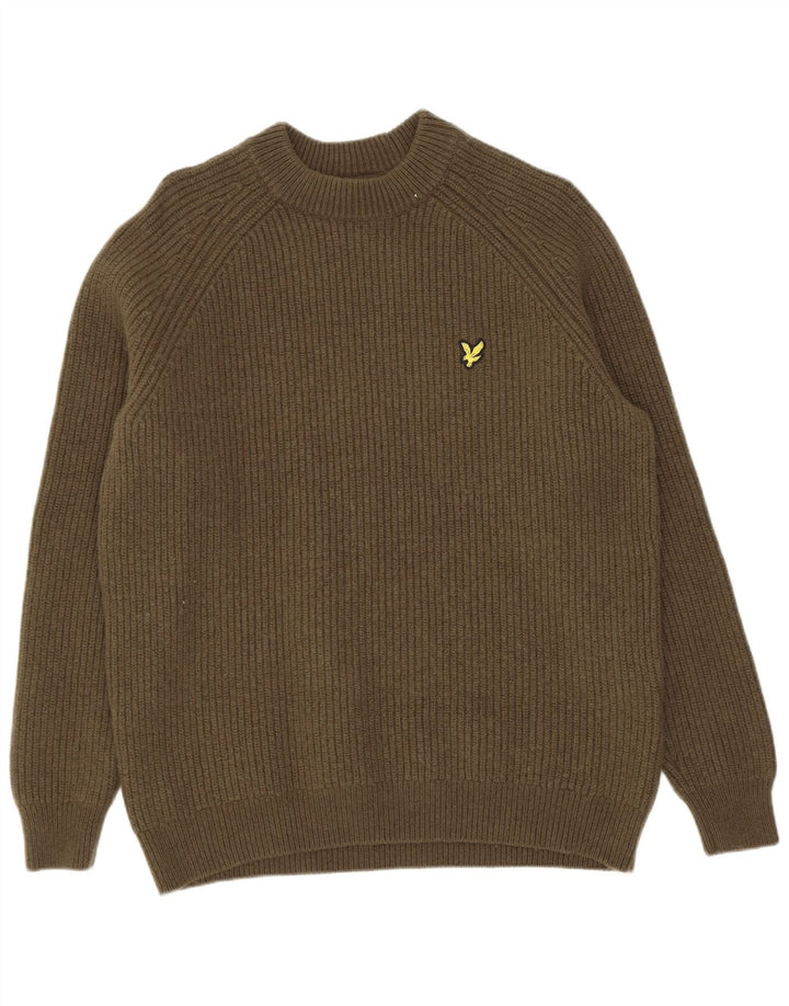 Męski sweter z okrągłym dekoltem Lyle & Scott, średnia, bawełniana khaki