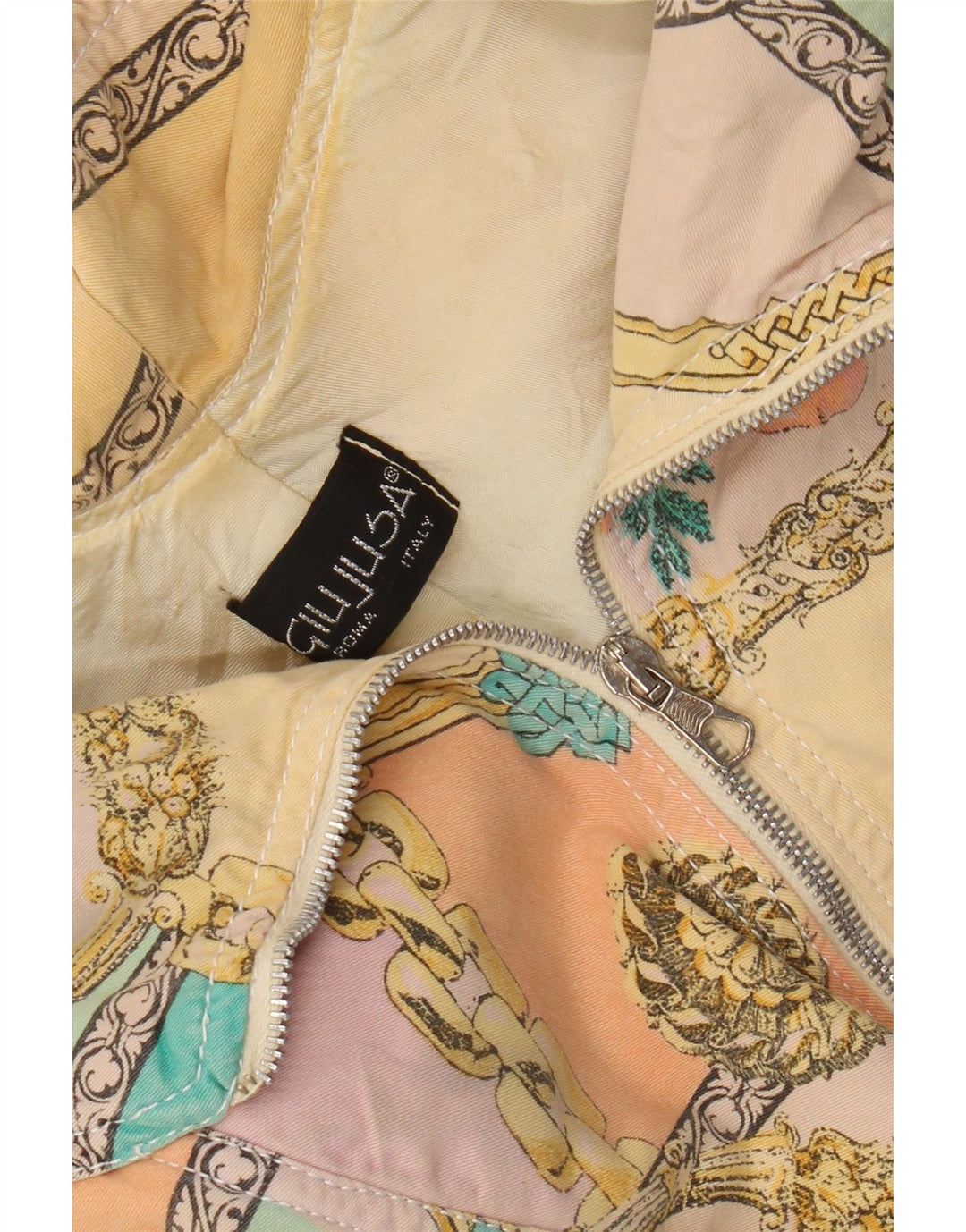 Damska kurtka bomberka w stylu vintage, UK 12, średnia, wielokolorowa, bawełniana w kwiaty