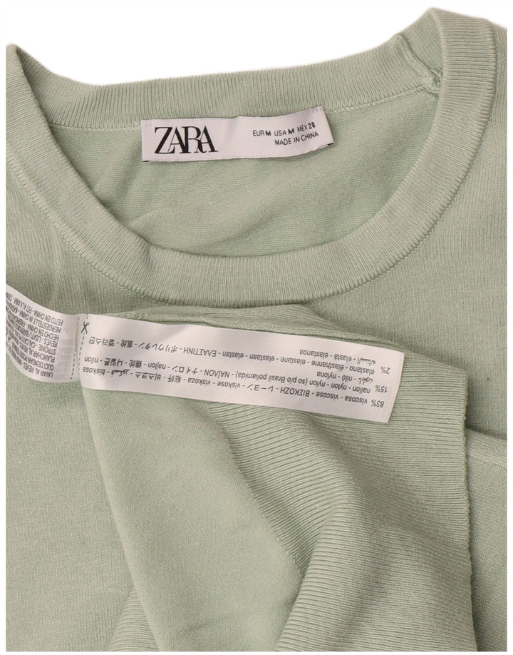 Damski sweter z okrągłym dekoltem Zara UK 12 Średni zielony wiskoza