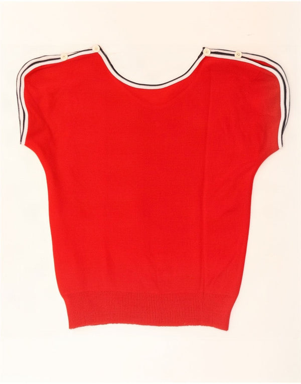 Vintage damski sweter z krótkim rękawem i dekoltem w łódkę UK 10 Small Red