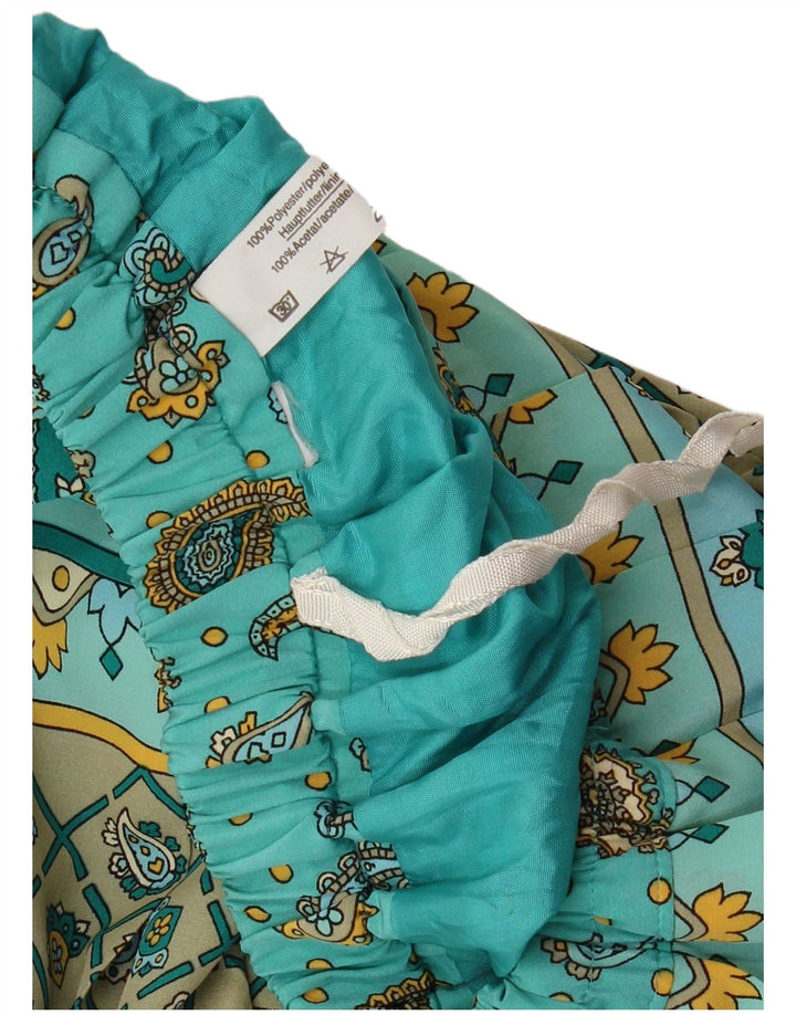 VINTAGE Damska plisowana spódnica z nożem W32 Duży turkusowy poliester Paisley