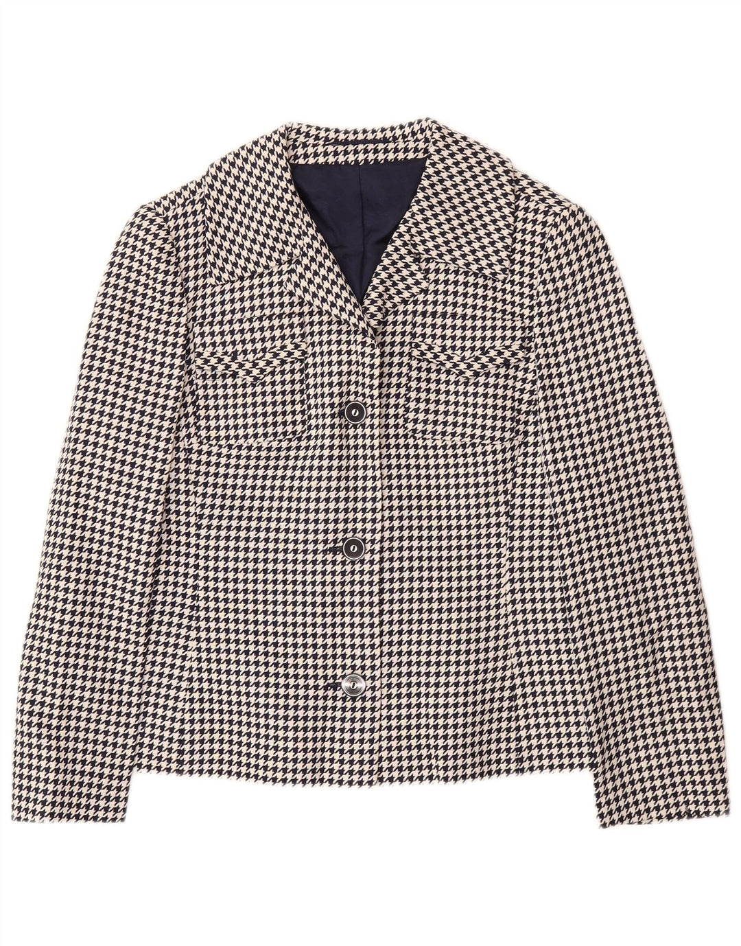 HORST MANDEL Womens Blazer Jacket EU 38 Medium Navy Blue Houndstooth