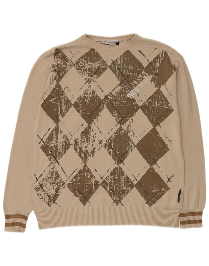Męski sweter z okrągłym dekoltem Angelo Litrico 2XL beżowy Argyle/Diament