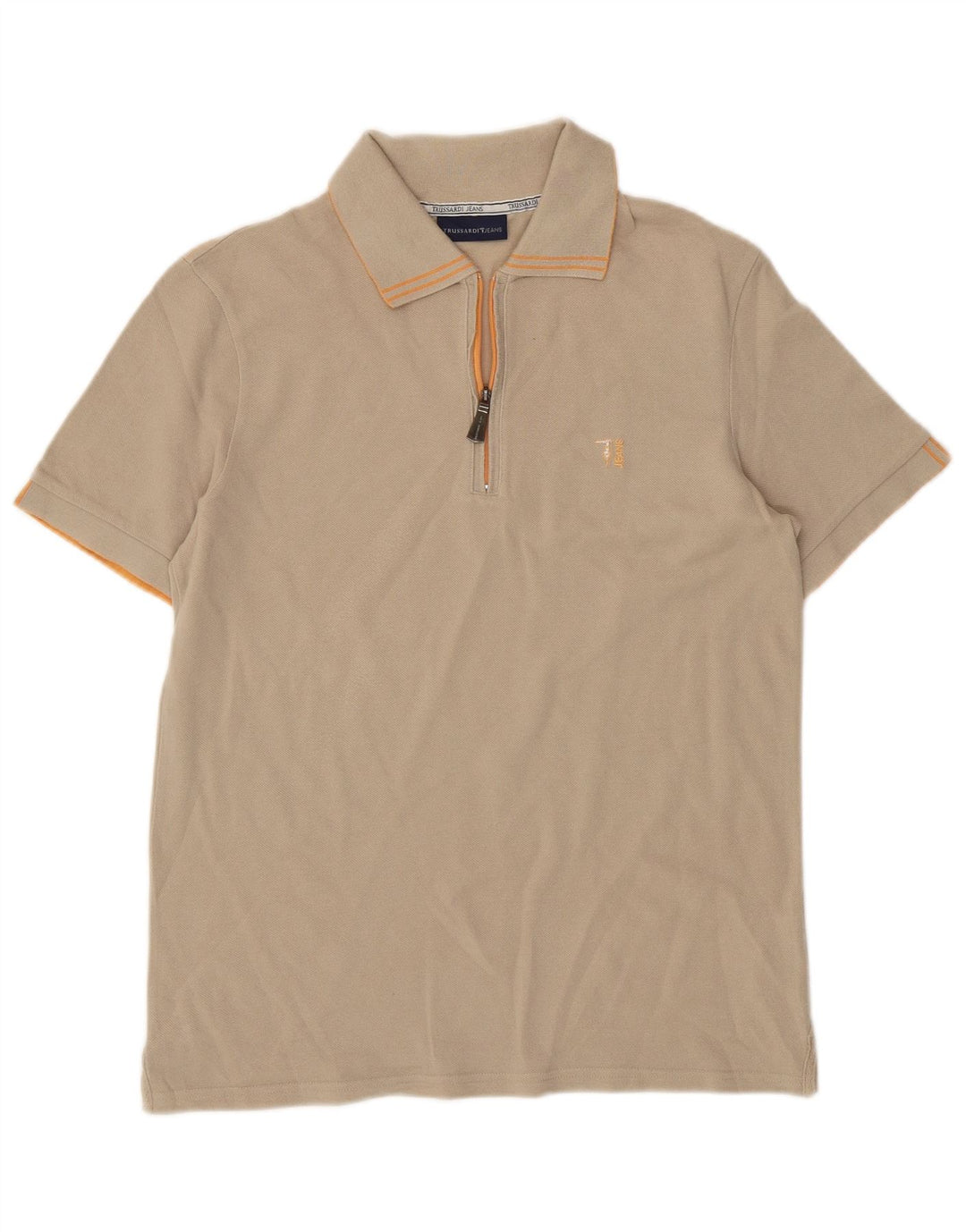 TRUSSARDI Mens Polo Shirt Medium Beige Cotton