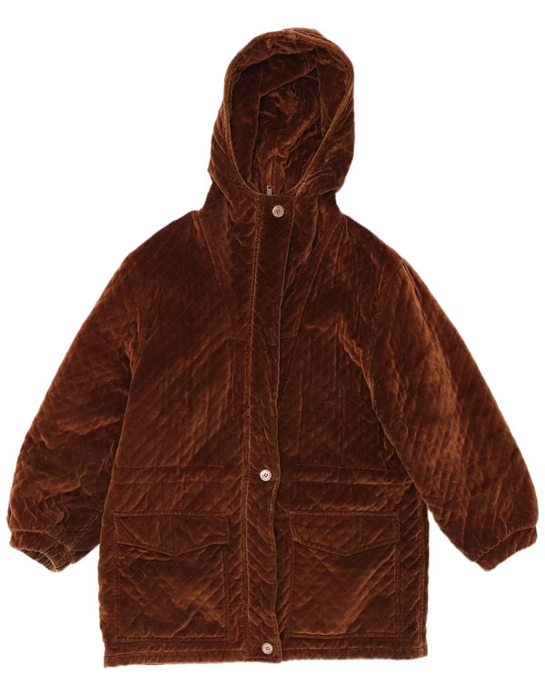 VINTAGE Girls Hooded Windbreaker Coat 13-14 Years Brown Cotton