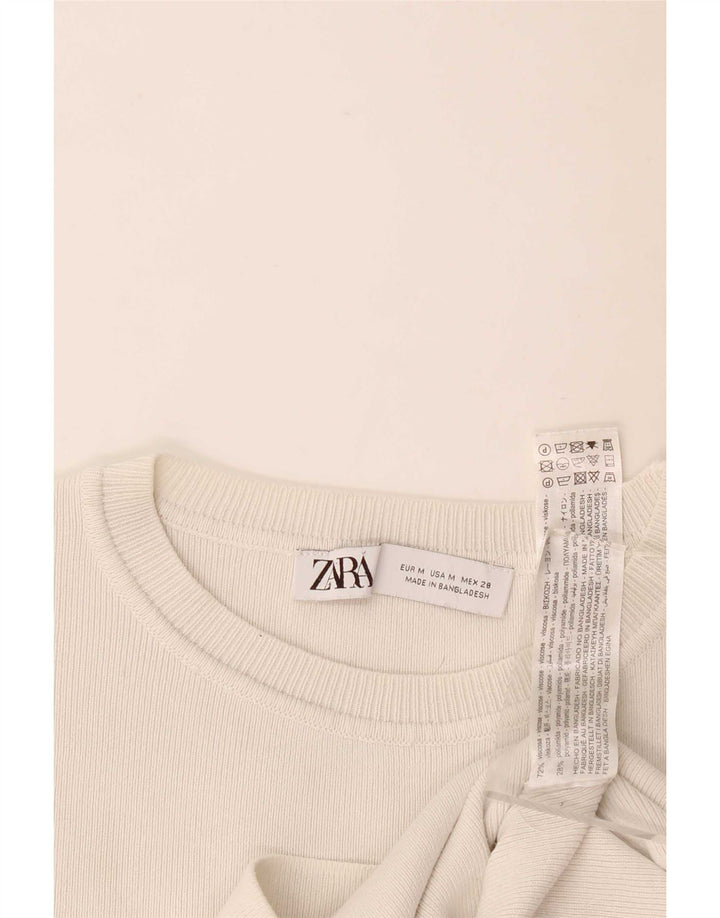 Damski krótki t-shirt Zara UK 12, średnia biała wiskoza