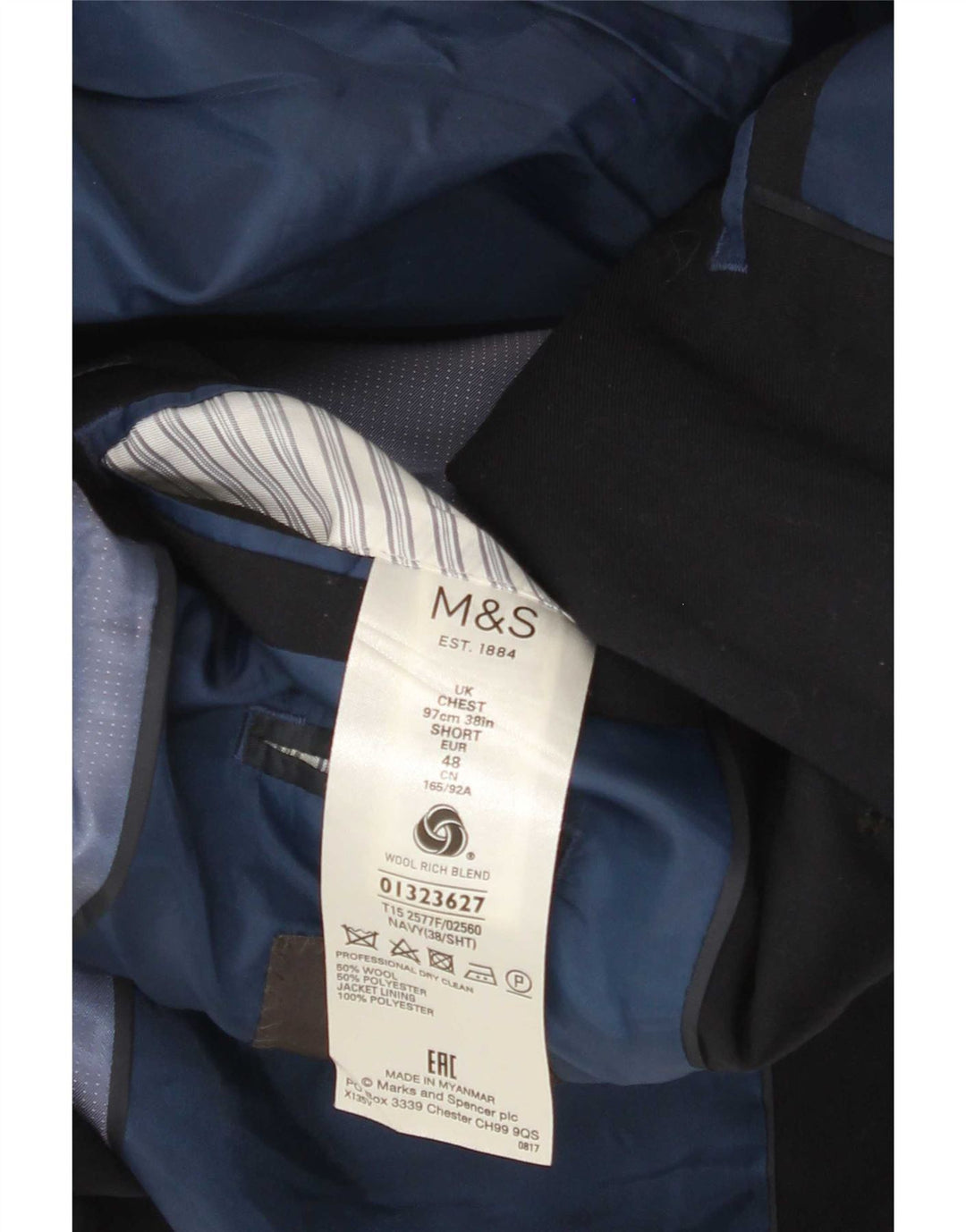 Marks & Spencer Męska marynarka zapinana na 2 guziki UK 38 Średni granatowy wełniany