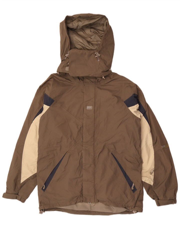 Męska kurtka przeciwdeszczowa z kapturem Helly Hansen UK 38 Średni brązowy nylon w blokach kolorów
