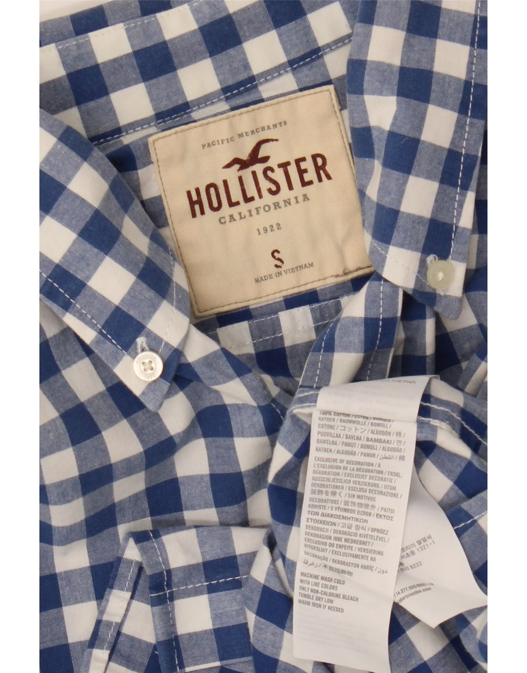 HOLLISTER Koszula męska mała, bawełniana w kratkę, granatowa