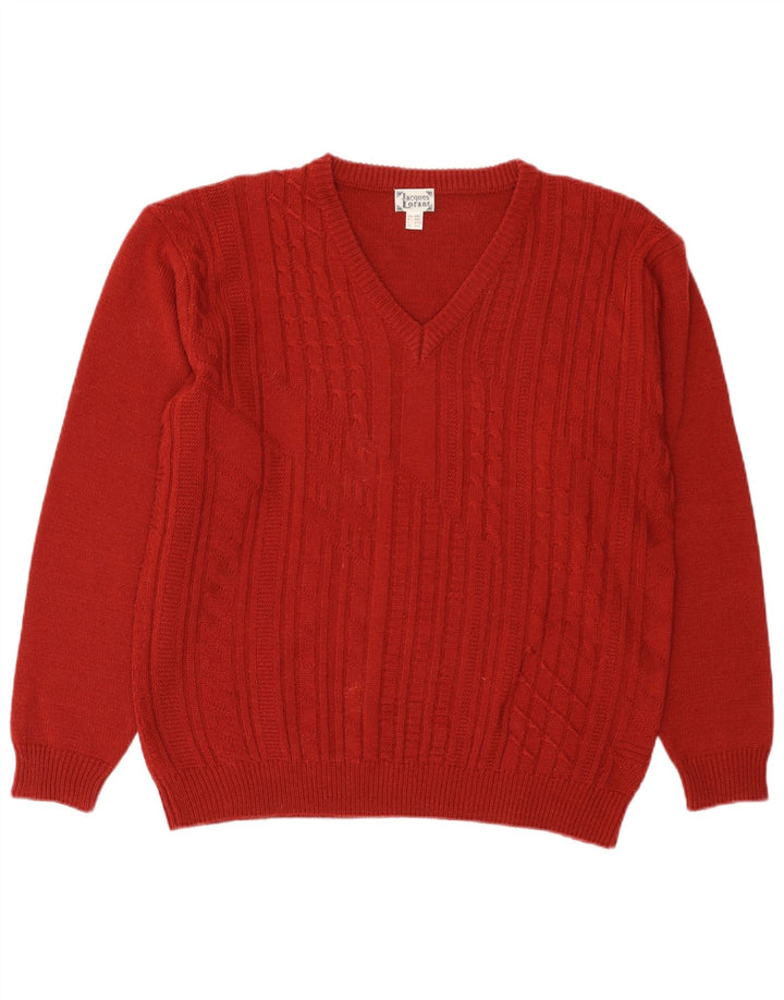 Sweter męski Jacques Lorant z dekoltem w kształcie litery V, UK 38/40, średni czerwony, poliakryl