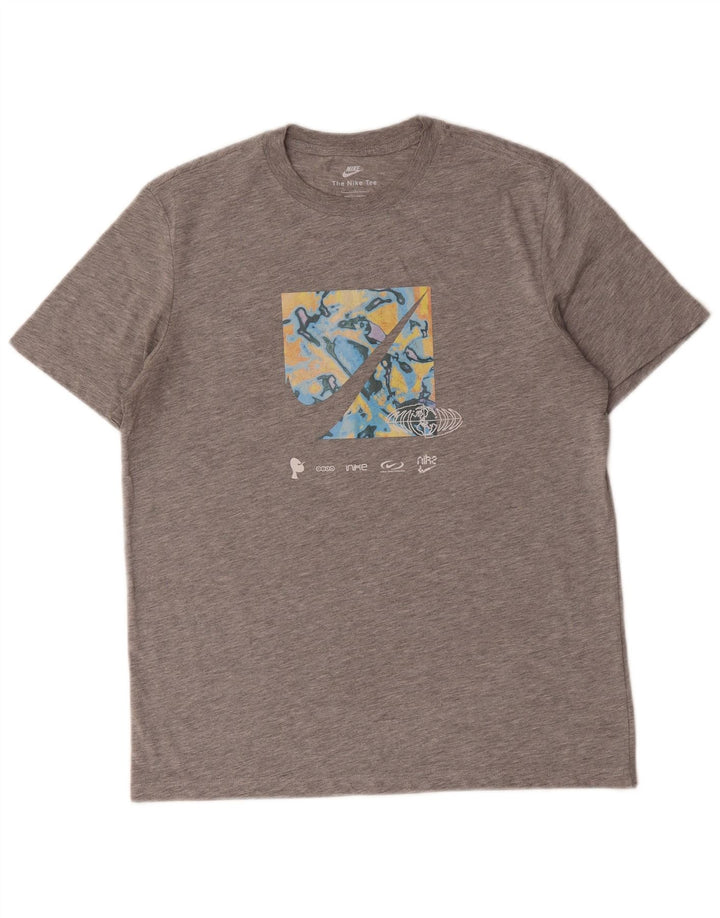 Męski T-shirt z grafiką Nike, mały, szary, bawełniany