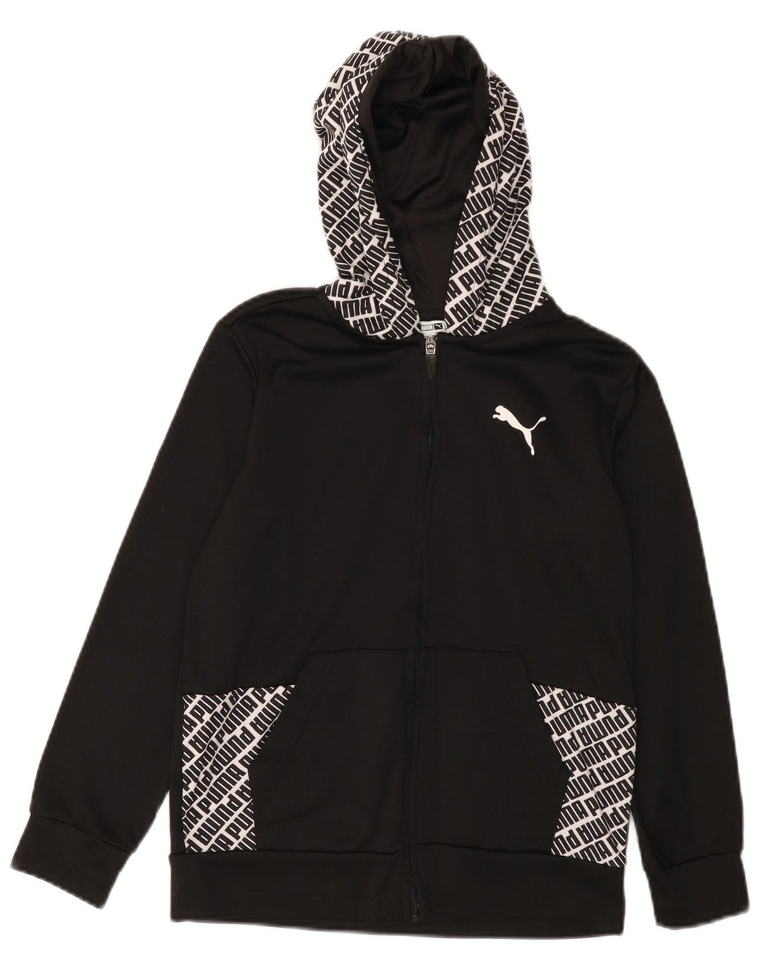 Chłopięcy sweter Puma z kapturem i zamkiem błyskawicznym, 10-11 lat, średni czarny poliester