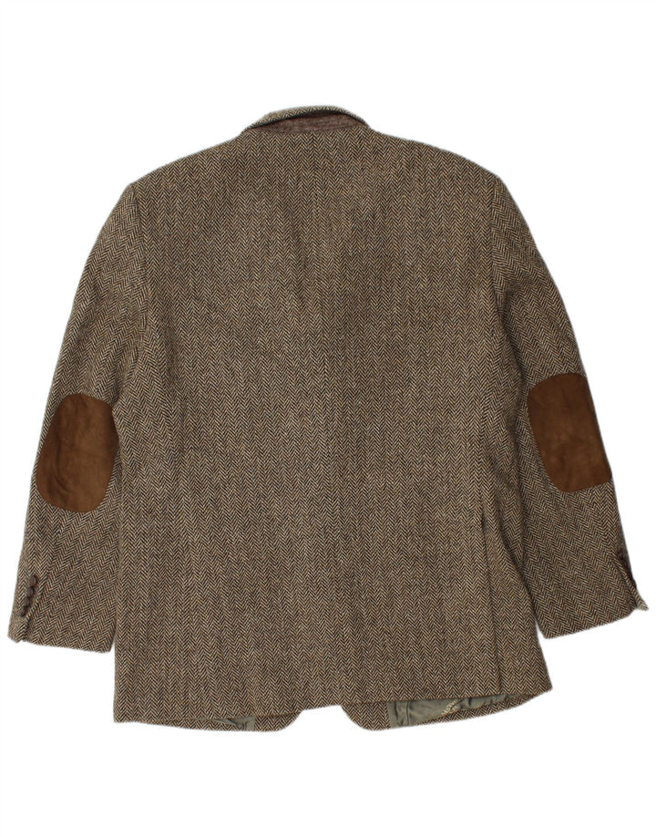 Męska marynarka zapinana na 3 guziki Harris Tweed UK 40, duża brązowa jodełka