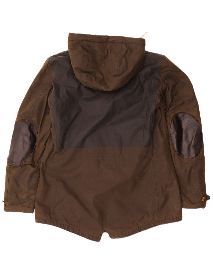 Męska kurtka z kapturem i woskowaną bawełną Barbour UK 40, duża brązowa