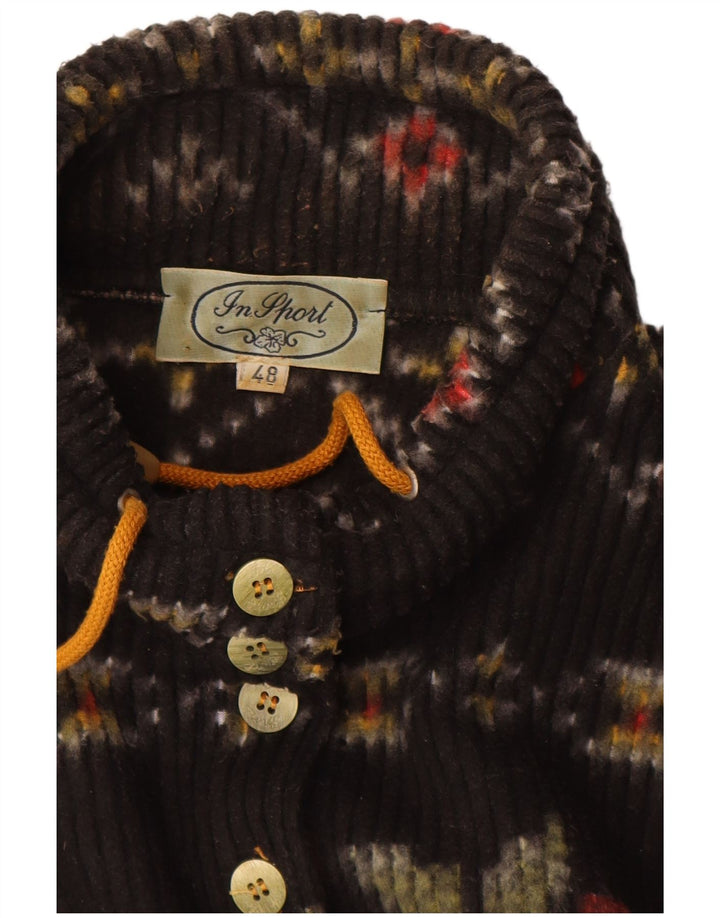 Vintage damski sweter zapinany na guziki IT 48 XL czarny kwiatowy poliester