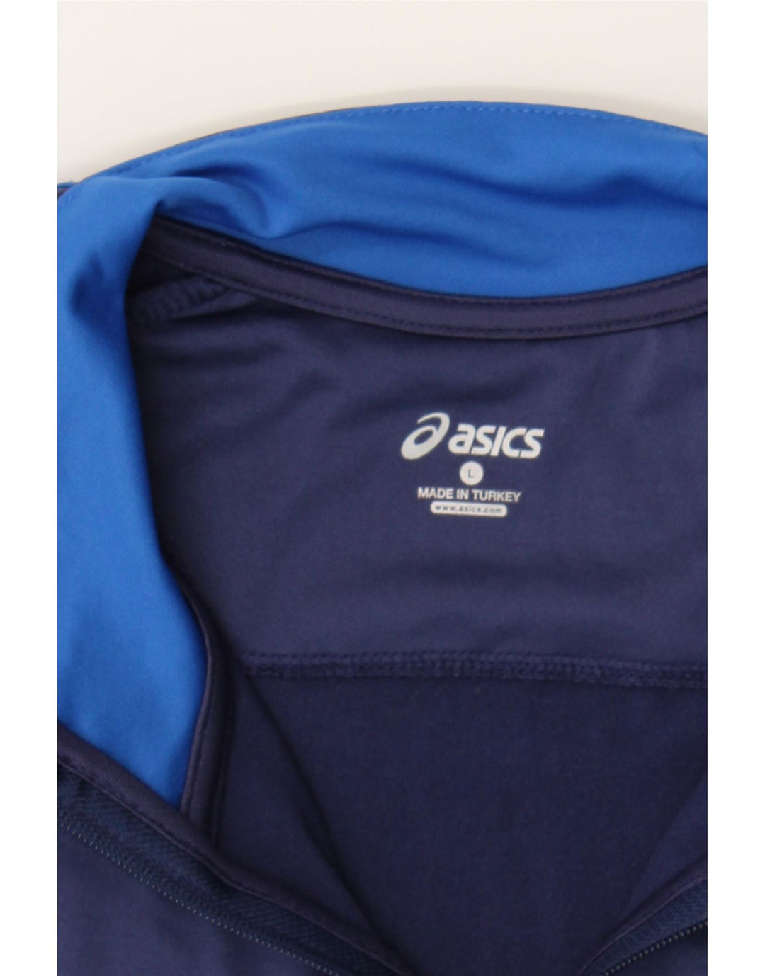 ASICS Womens Tracksuit Top Jacket UK 16 Large Navy Blue Colourblock Vintage Asics and Second-Hand Asics from Messina Hembry 