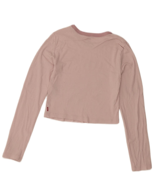 Levi's Womens Crop Top Long Sleeve UK 10 Small Pink Cotton