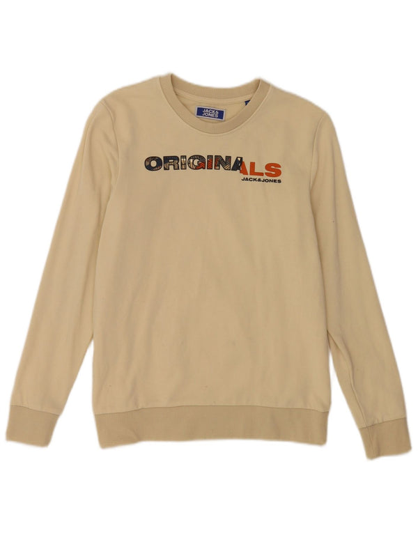 Chłopięcy sweter Jack & Jones z grafiką o regularnym kroju, 13-14 lat, beżowy