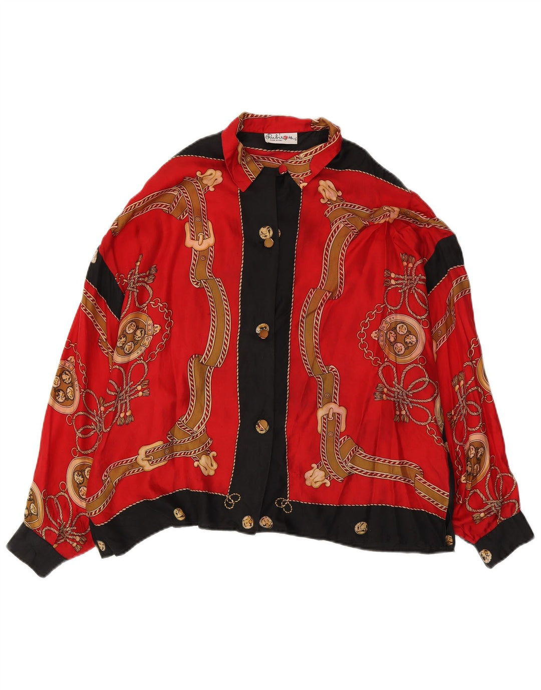 Vintage damska bluzka koszulowa w abstrakcyjny wzór UK 18 XL w kolorze czerwonym, retro