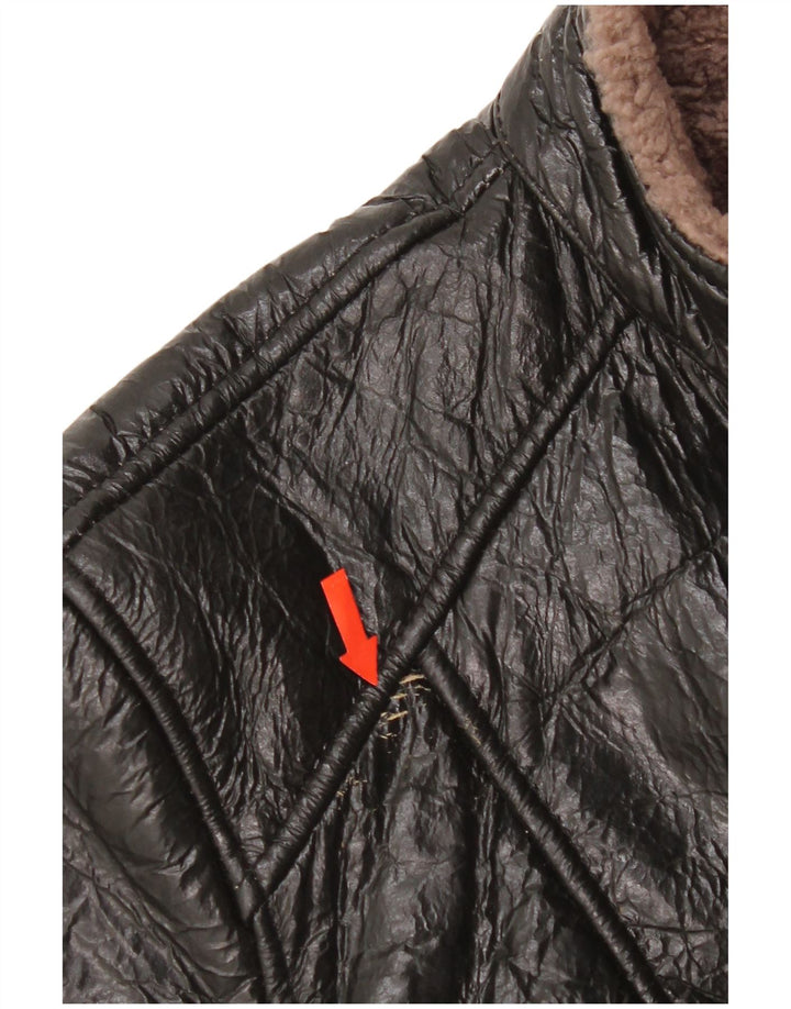 Vintage damska kurtka shearling UK 14, średnia czarna skóra