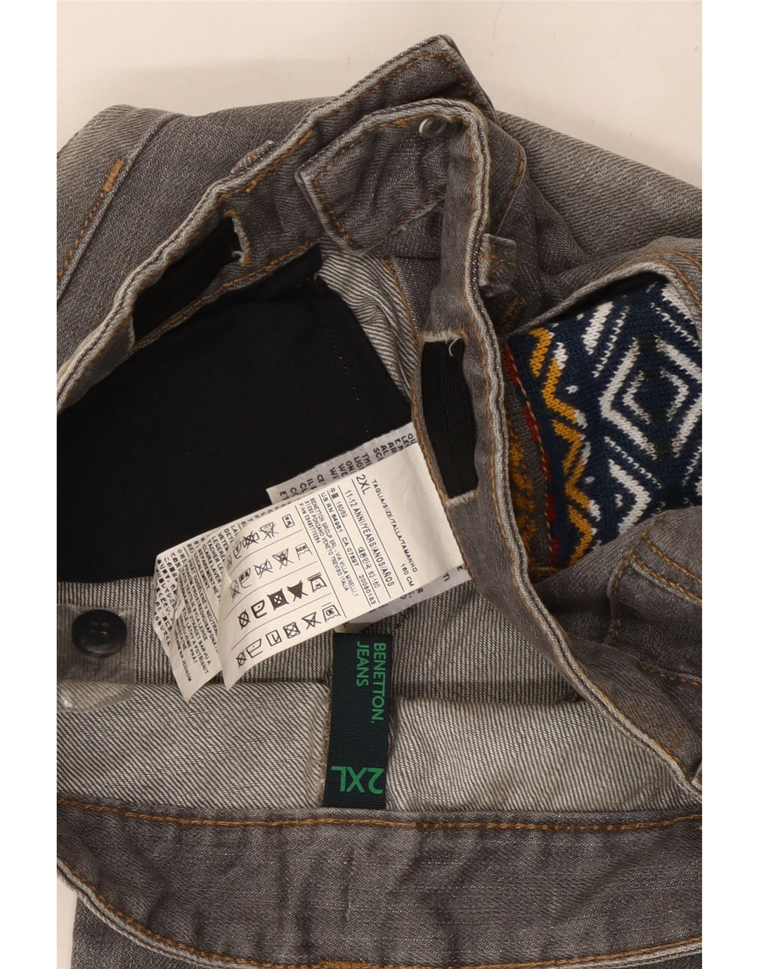 BENETTON Dziewczęce proste dżinsy w trudnej sytuacji 11-12 lat 2XL W28 L28 szare