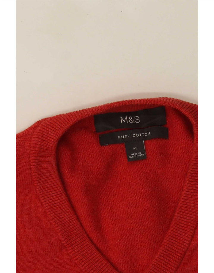 Marks & Spencer Męski sweter z dekoltem w kształcie litery V, średnioczerwony, bawełniany