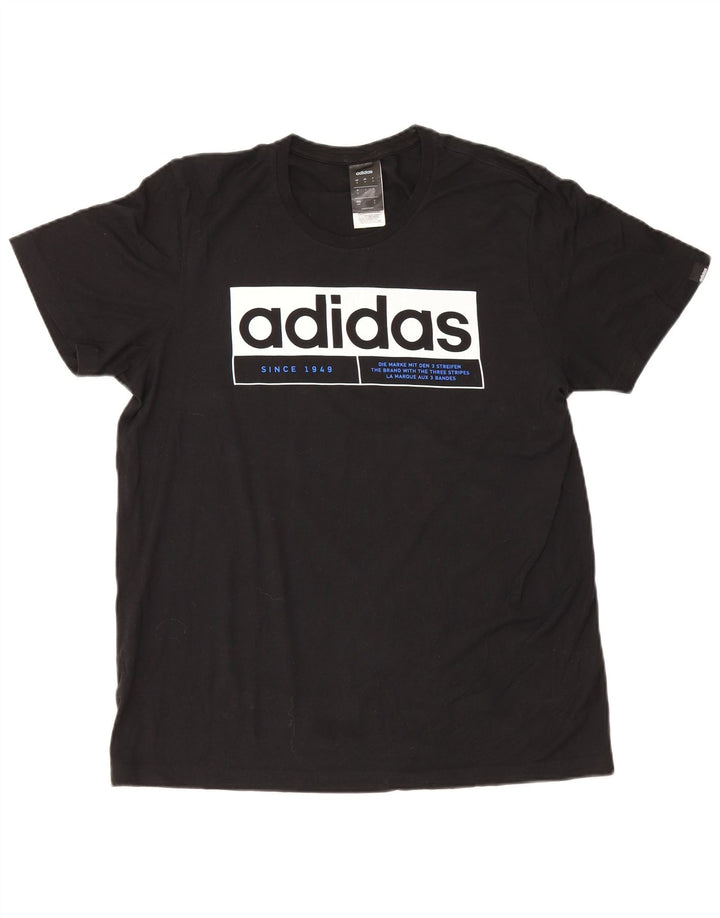 Męska koszulka z grafiką Adidas, średnia, czarna bawełna