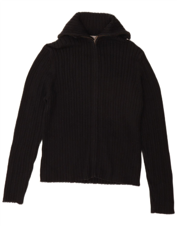 MARKS & SPENCER Damski sweter rozpinany UK 12, średni czarny, bawełniany