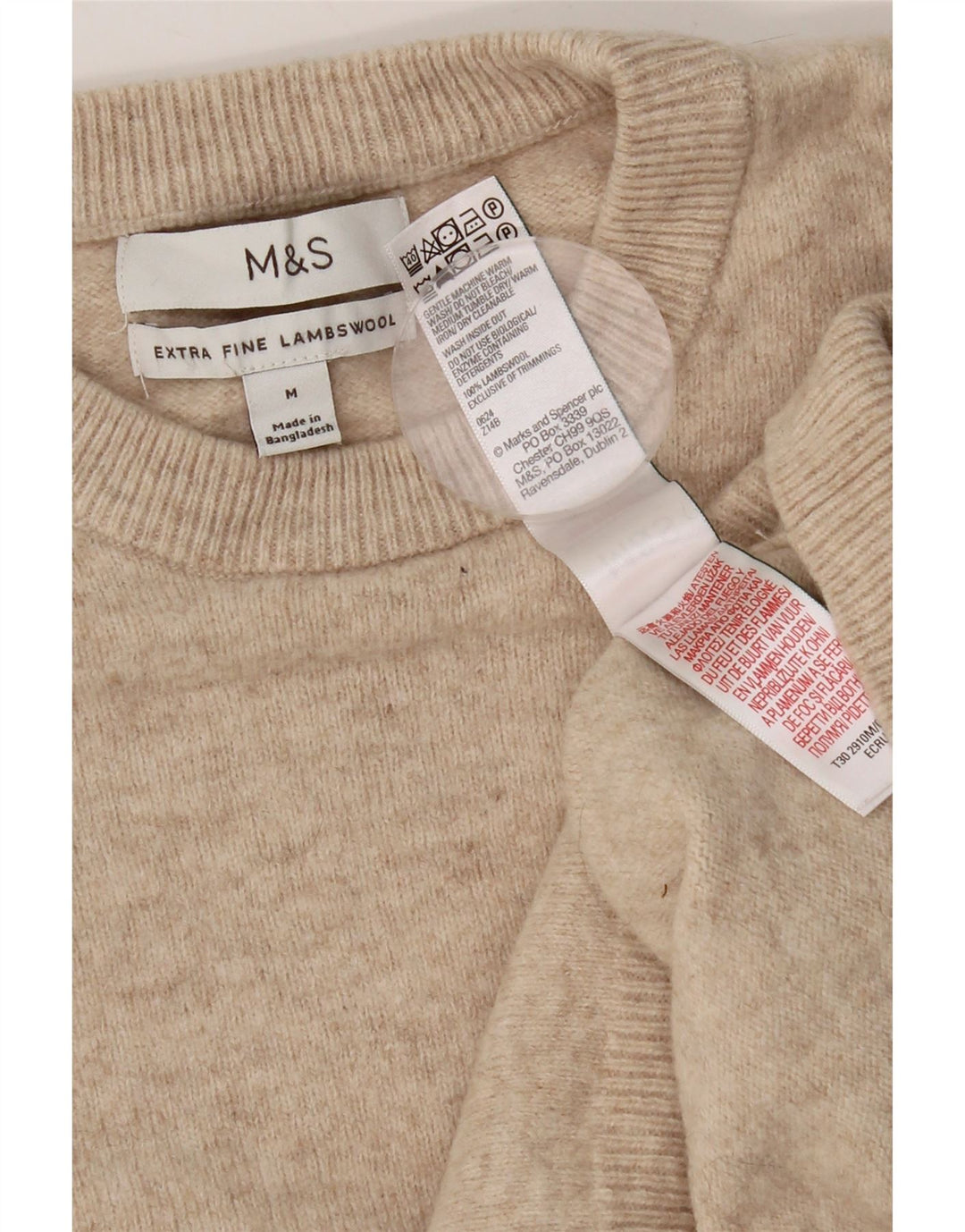 Marks & Spencer Męski sweter z okrągłym dekoltem, średnio beżowy, z owczej wełny