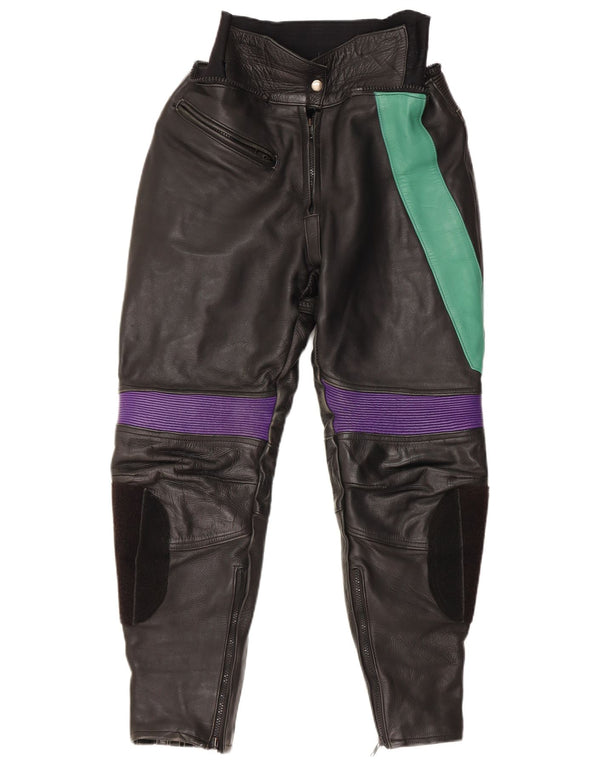 Spodnie damskie VINTAGE EU 38 Medium W28 L27 Czarna skóra z blokami kolorów