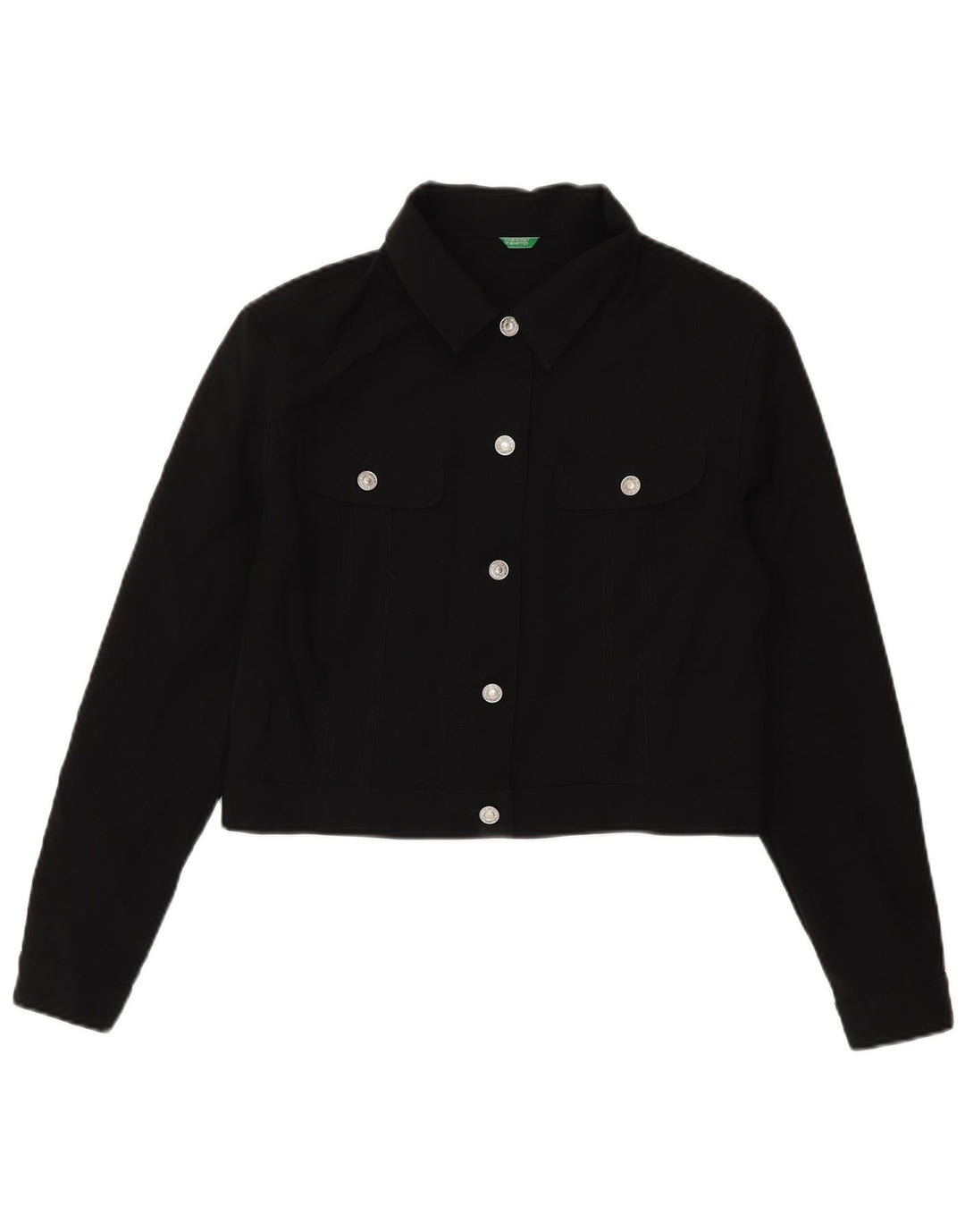 Benetton Damska Kurtka Bomber Krótka UK 14 Large Czarna Poliester