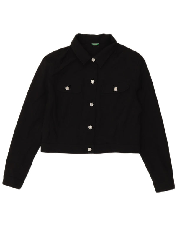Benetton Damska Kurtka Bomber Krótka UK 14 Large Czarna Poliester