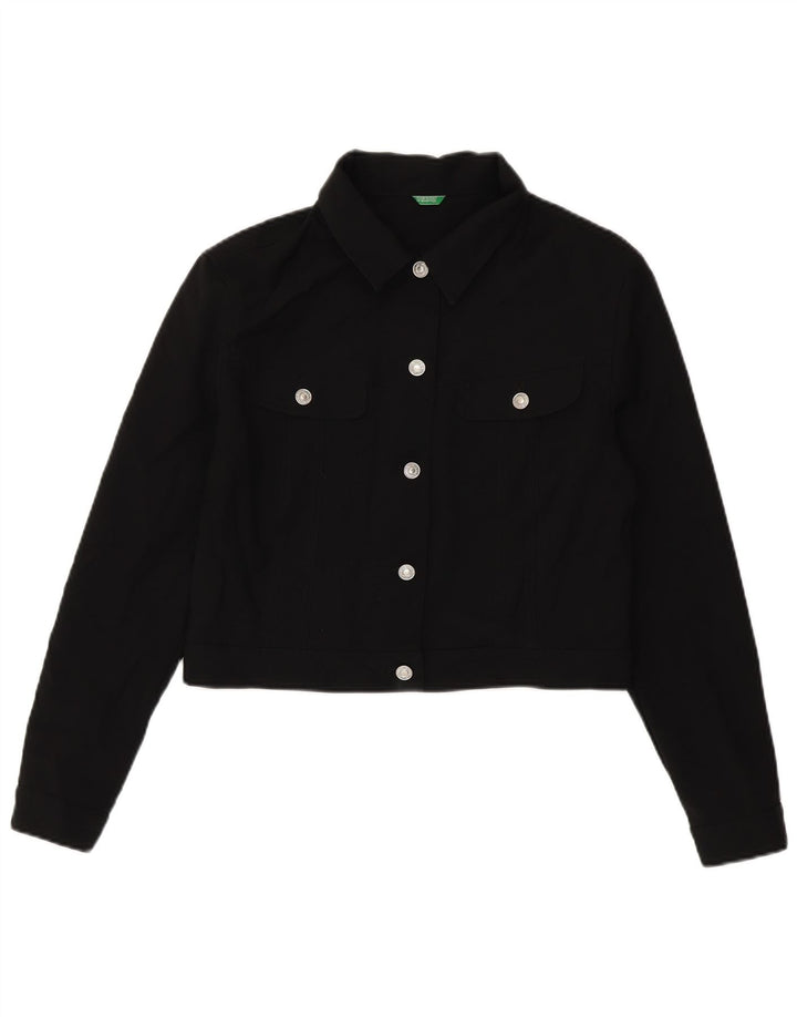 Benetton Damska Kurtka Bomber Krótka UK 14 Large Czarna Poliester