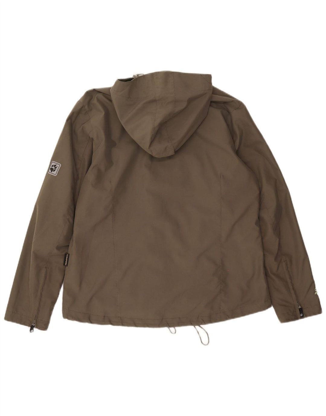 Damska kurtka przeciwdeszczowa z kapturem Jack Wolfskin UK 14/16, duża, khaki, poliester