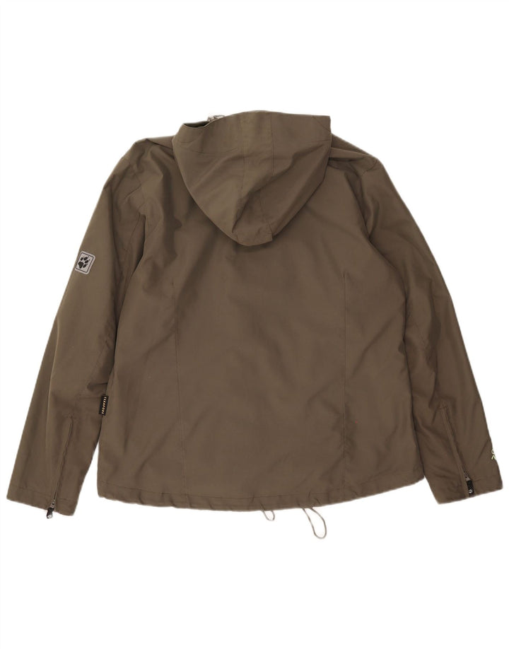 Damska kurtka przeciwdeszczowa z kapturem Jack Wolfskin UK 14/16, duża, khaki, poliester