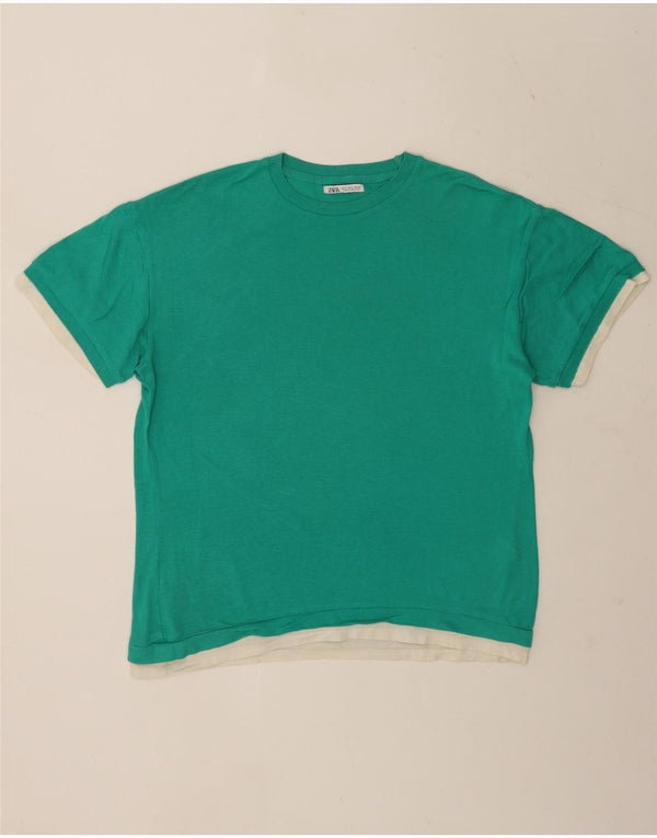 Męski T-shirt Zara, mały, zielony, bawełniany blok kolorów