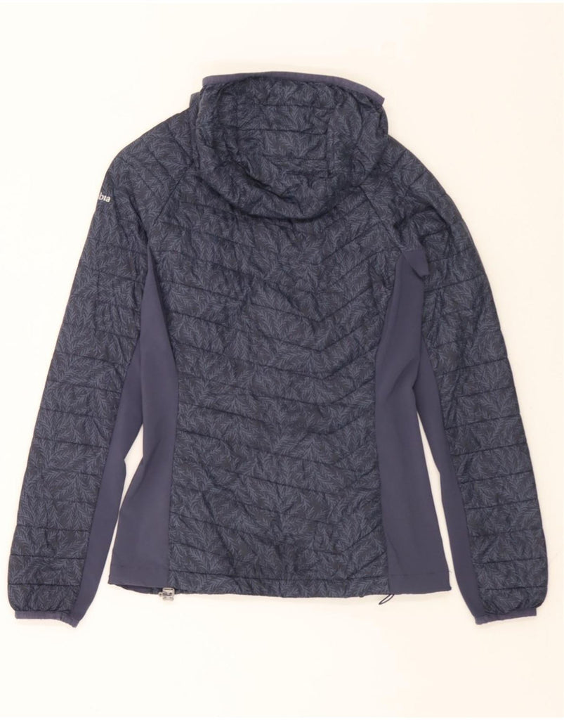 COLUMBIA Womens Hooded Padded Jacket UK 6 XS Navy Blue Floral Nylon Vintage Columbia and Second-Hand Columbia from Messina Hembry 