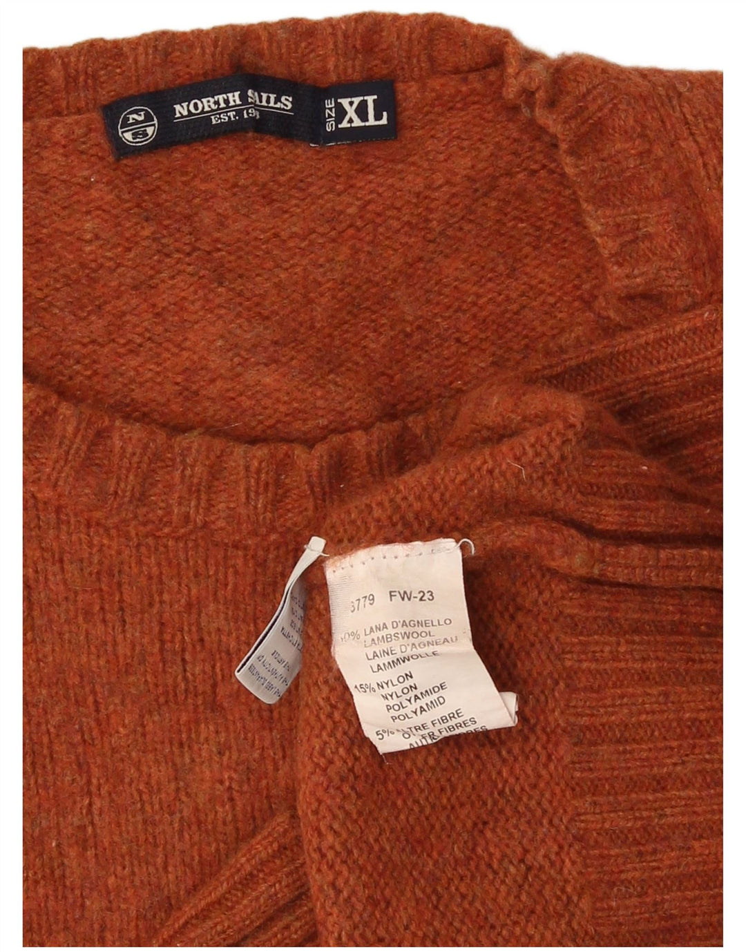 Męski sweter z okrągłym dekoltem North Sails XL, pomarańczowy, wełniany