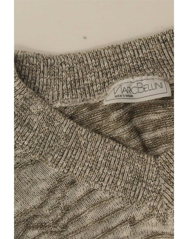 Męski sweter w stylu vintage z dekoltem w szpic, w średnie szare paski