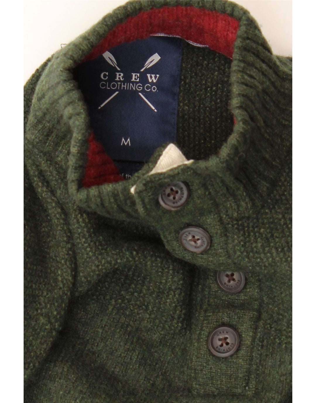 CREW CLOTHING Womens Button Neck Jumper Sweater UK 14 Medium Green Vintage Crew Clothing and Second-Hand Crew Clothing from Messina Hembry 