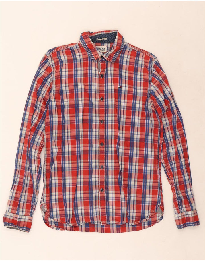 Koszula męska Tommy Hilfiger, mała, bawełniana w czerwoną kratę