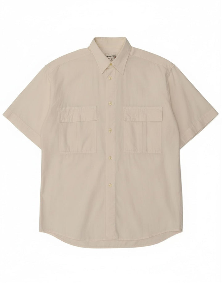 Męska koszula z krótkim rękawem Stefanel, średnia, bawełniana w kolorze złamanej bieli