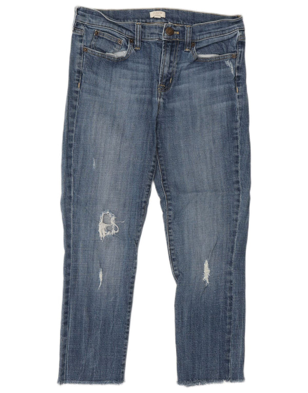 Damskie jeansy J. CREW w trudnej sytuacji, przycięte W28 25, niebieska bawełna