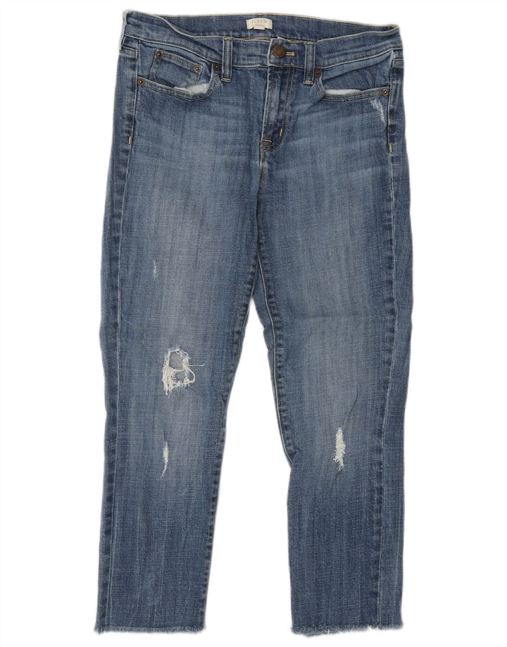 Damskie jeansy J. CREW w trudnej sytuacji, przycięte W28 25, niebieska bawełna