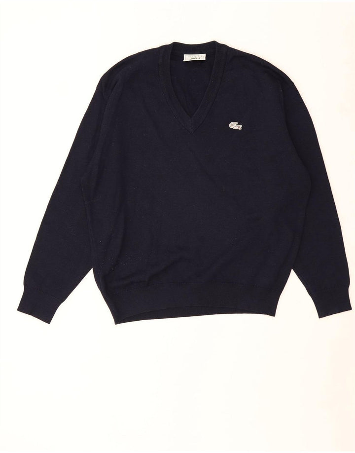 Lacoste Męski sweter z dekoltem w kształcie litery V, rozmiar 5, duży, granatowy, wełniany